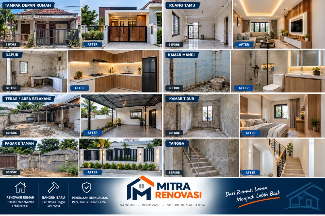 Renovasi 8 Area Rumah — sebelum dan sesudah renovasi